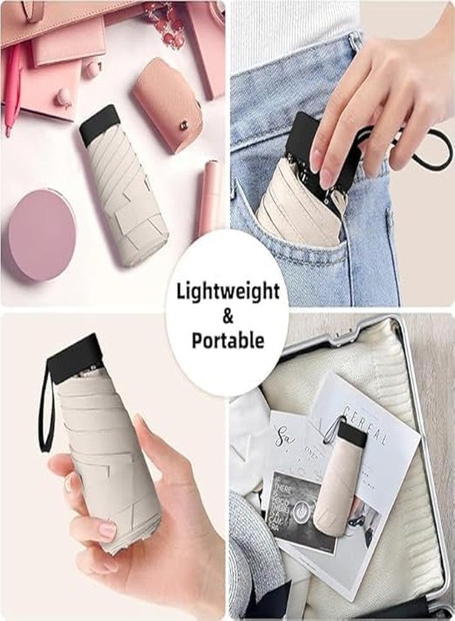 TEKCOOL مظلة TEKCOOL الصغيرة القابلة للطي للسفر مع حافظة، تفتح يدوياً، 6 أضلاع، خفيفة الوزن، محمولة، مظلة جيب صغيرة للشمس والمطر للفتيات والسيدات - للاستخدام في المطر والصيف (بيج). - Image 3